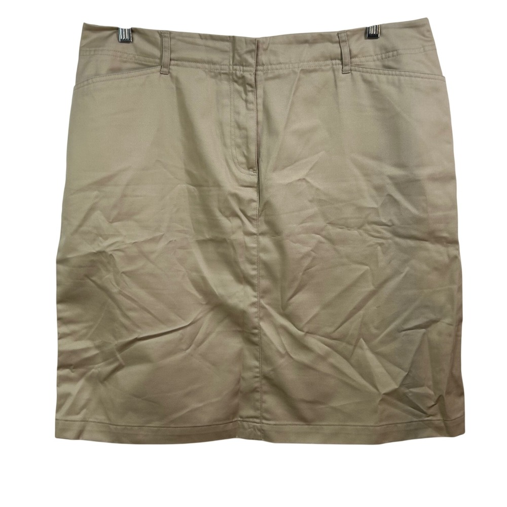 Lands End Khaki Chino Skirt Womens 16P Tan Cotton Blend Straight Knee Length